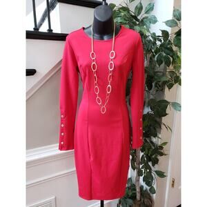 ShoeDazzle Knee Length Dress Women's Size S Pink Solid Long Sleeve Round Neck